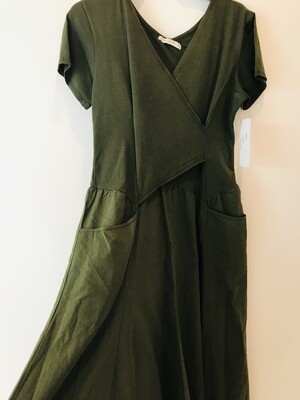 Luna Luz: Short Sleeve Cross Over Bodice Long Dress (NEW Color - Olive!)