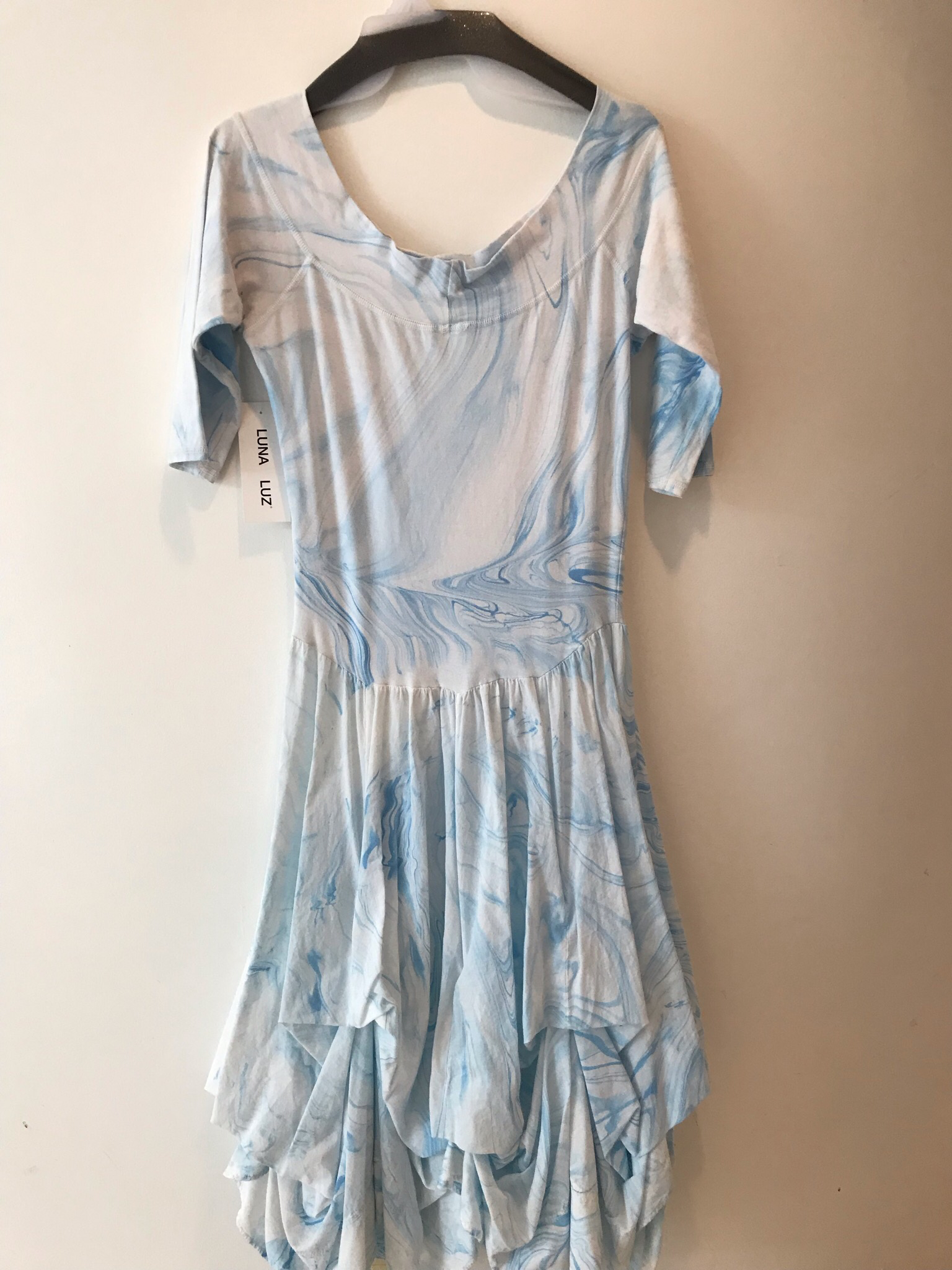 Luna Luz: Tied & Dyed Off The Shoulder Godet Dress (Ships Immed, 1 Left in Medium!)