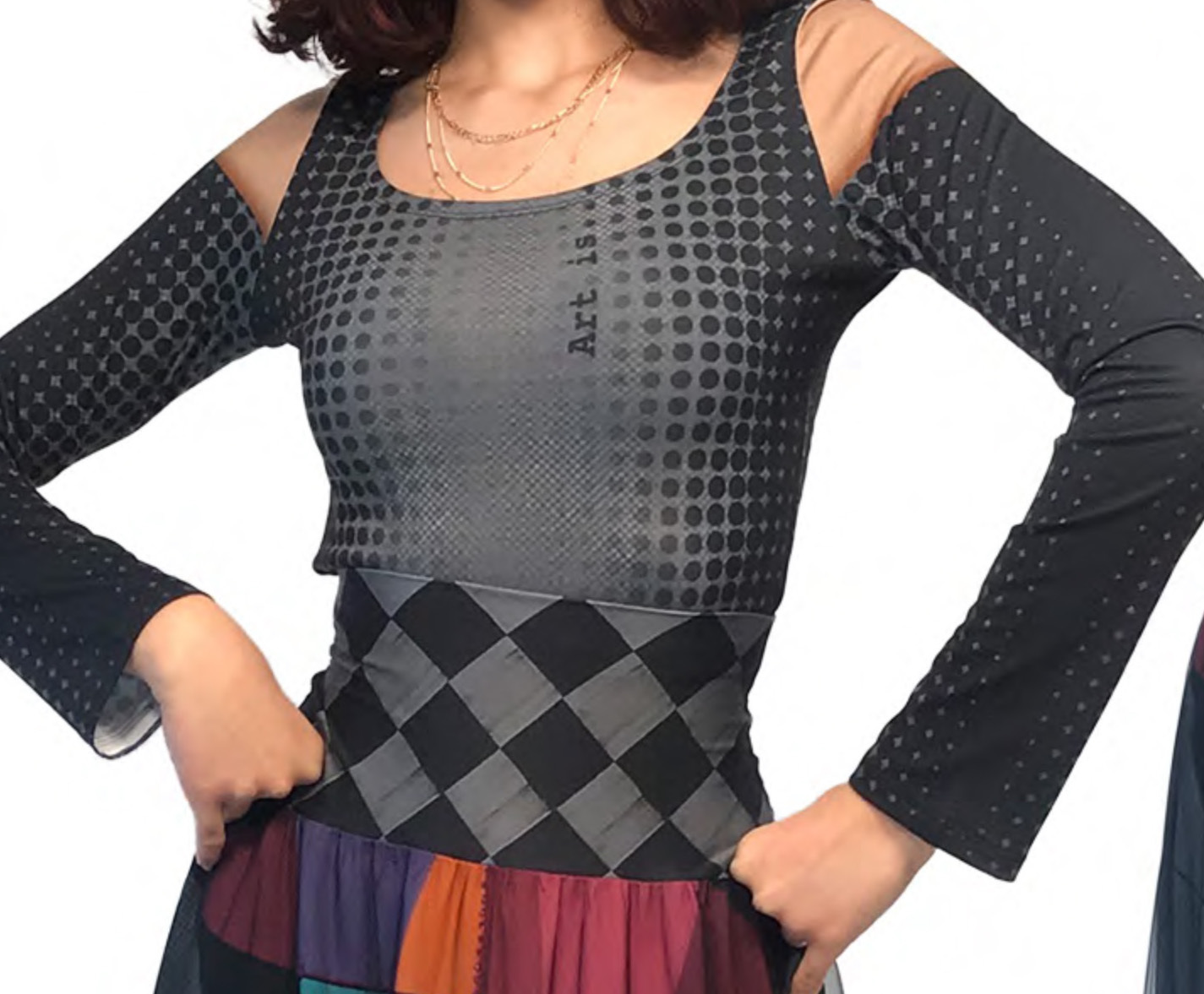 IPNG: Art Is My Body In Rhythm Cold Shoulder Illusion Mini Top (Comes In 2 Lengths!)