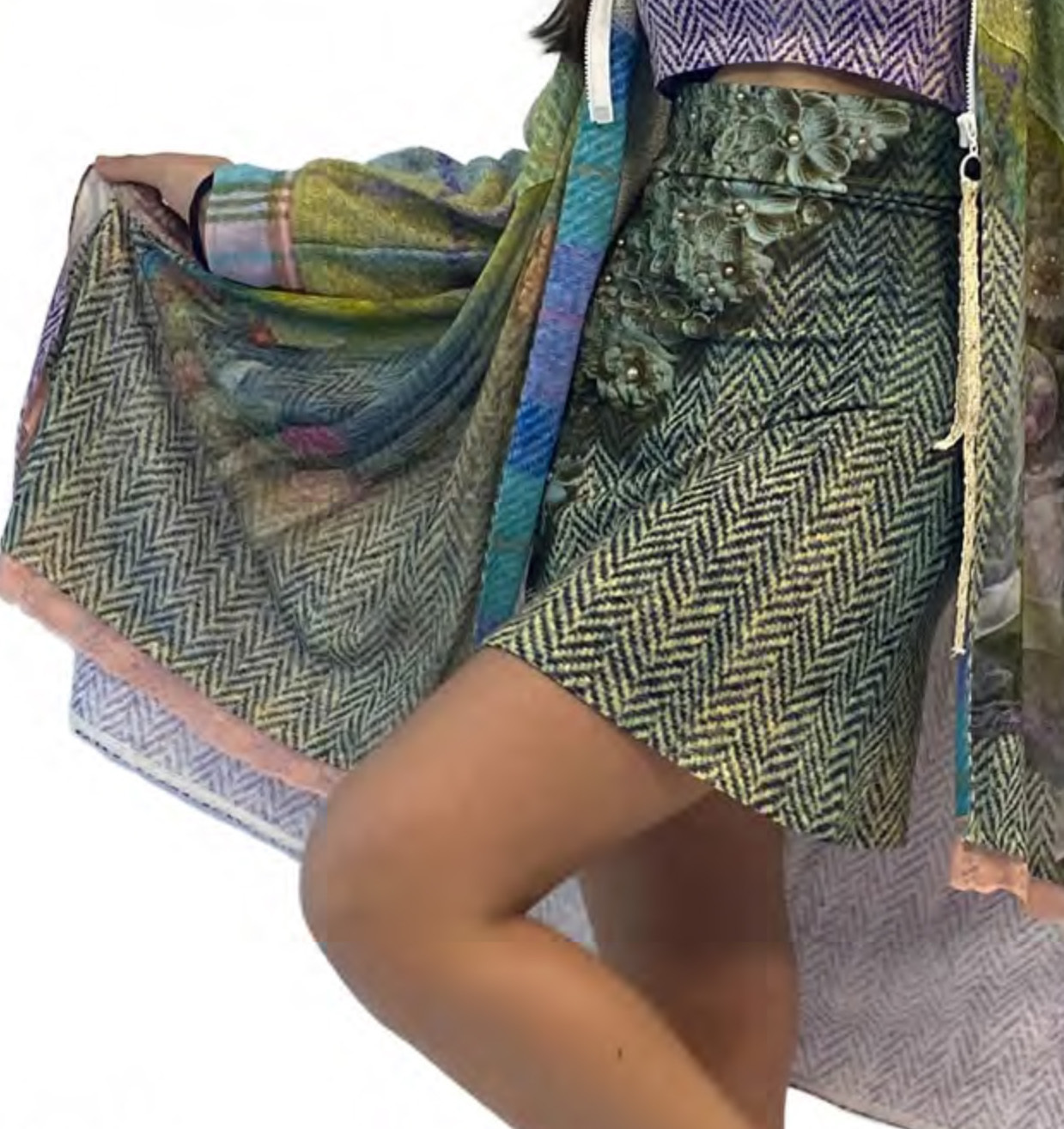 IPNG: Mood Of Flavour Tweed Illusion Flared Mini Skirt