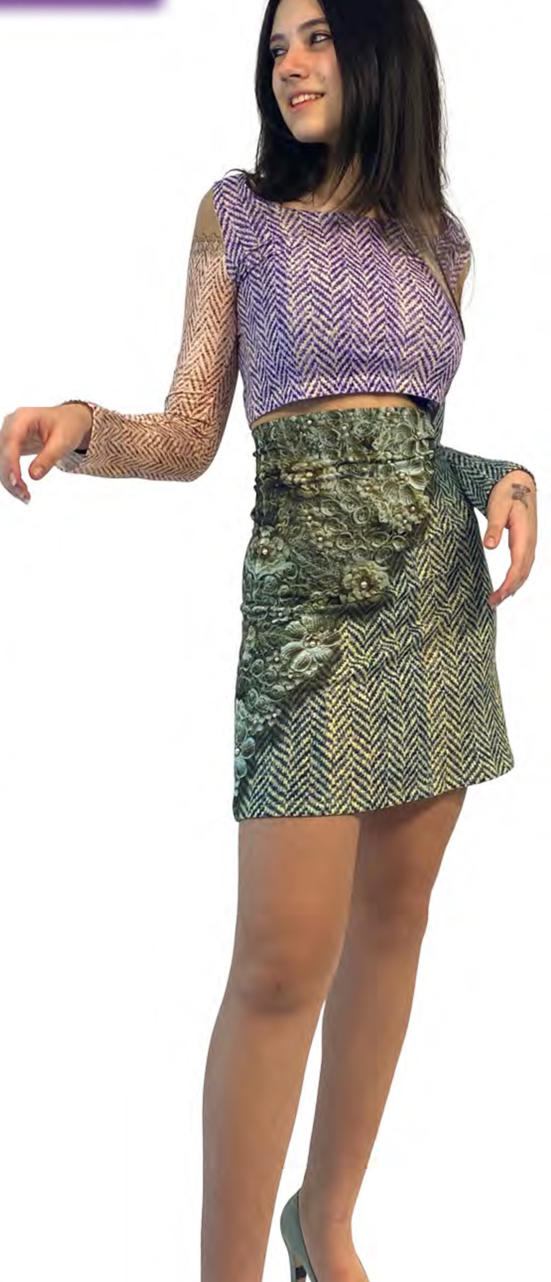IPNG: Mood Of Flavour Tweed Illusion Flared Mini Skirt