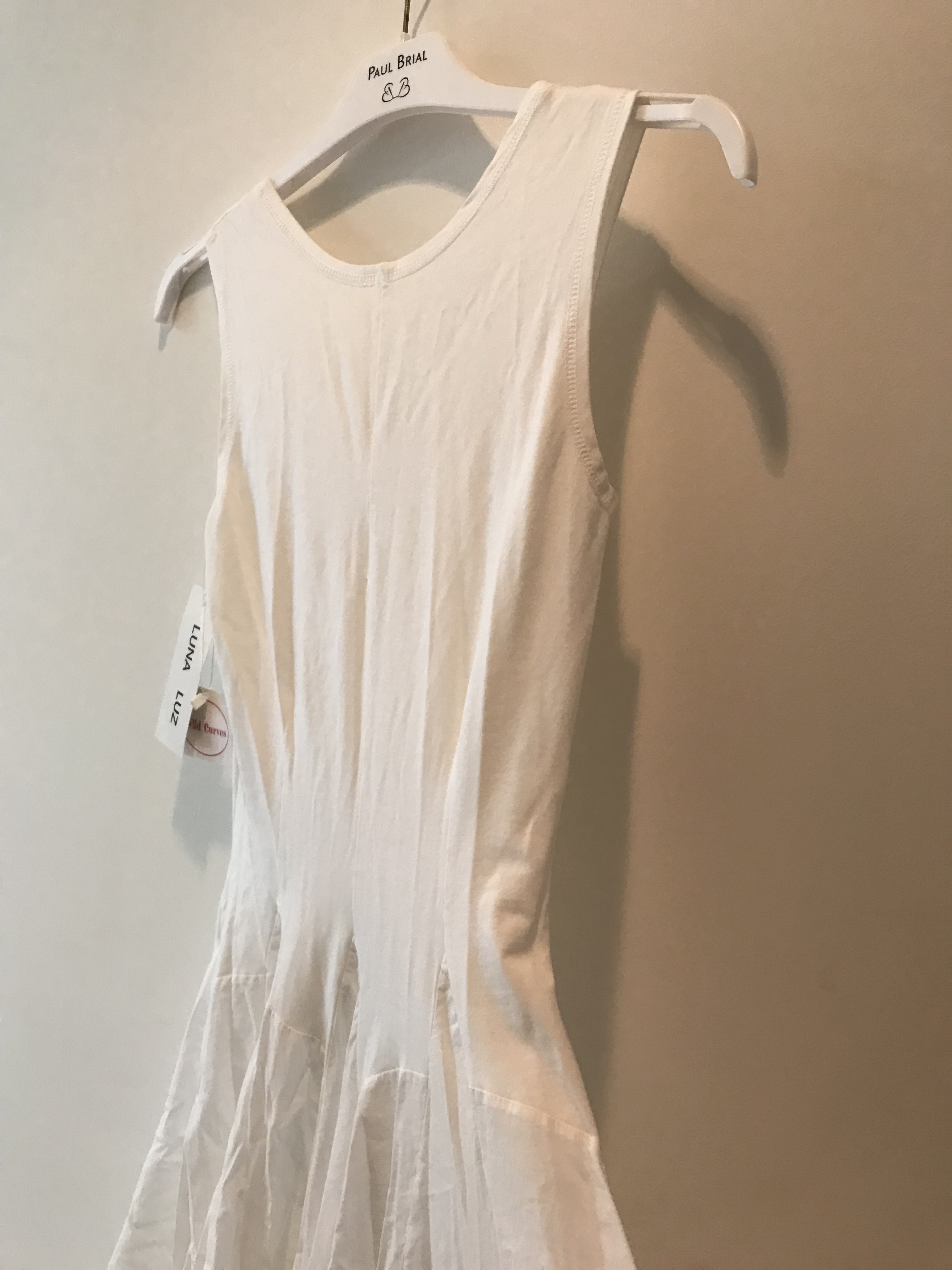Luna Luz: Romantic Square Neck Tied & Dyed Midi Dress in White (Ships Immed, 1 Left!)