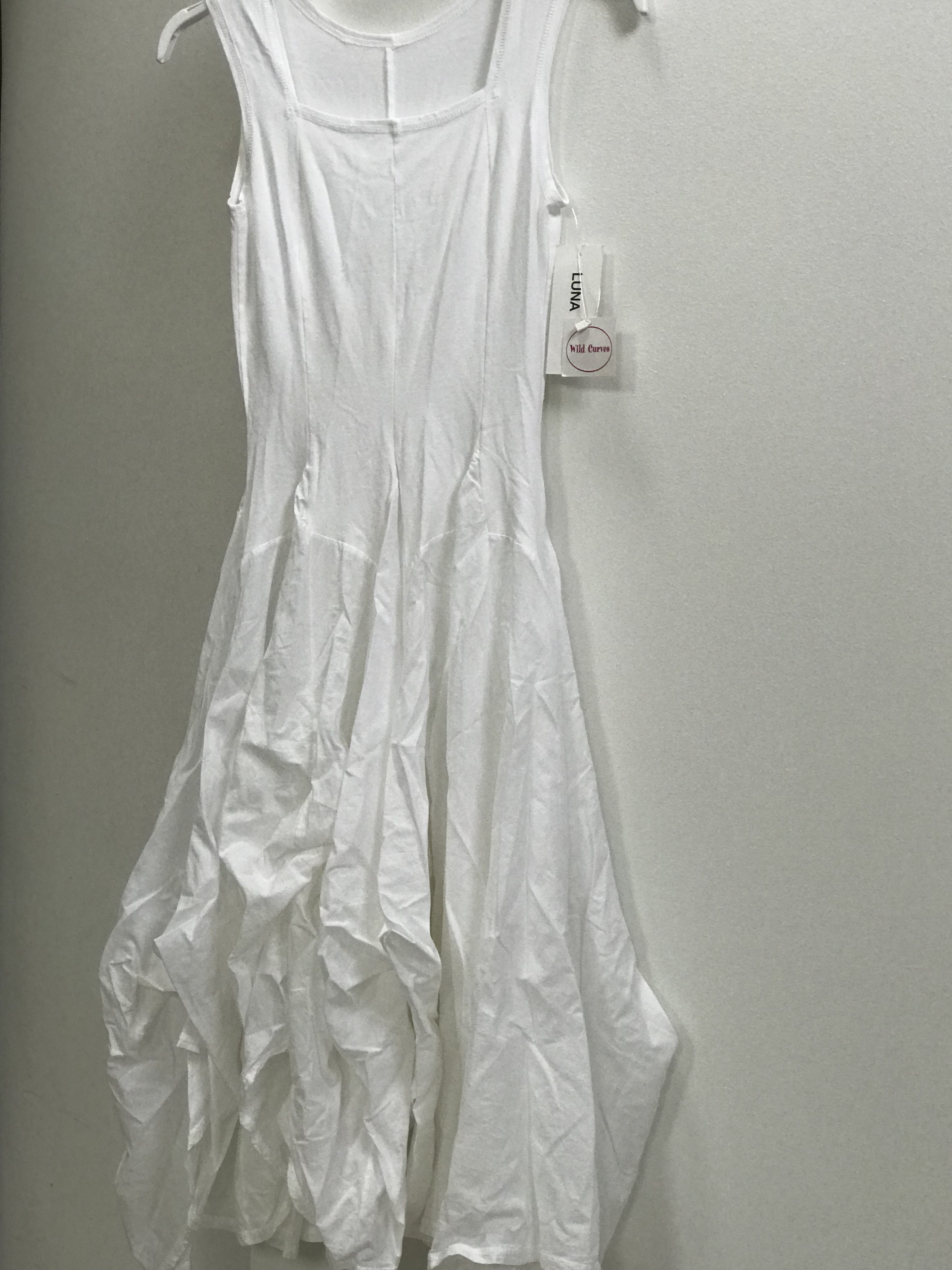 Luna Luz: Romantic Square Neck Tied & Dyed Midi Dress in White (Ships Immed, 1 Left!) LL_534T_WHITE