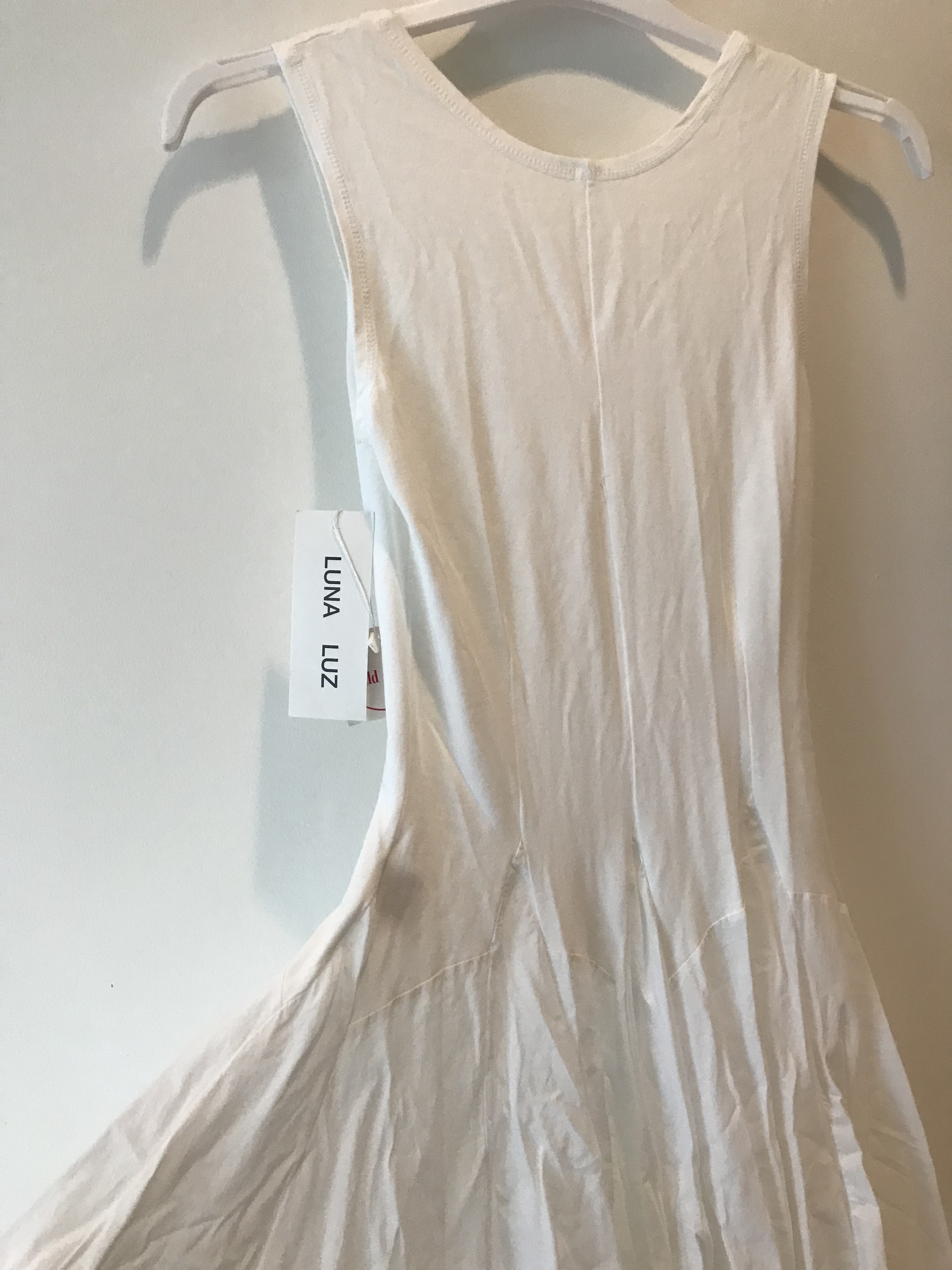Luna Luz: Romantic Square Neck Tied & Dyed Midi Dress in White (Ships Immed, 1 Left!)