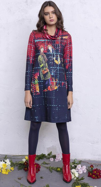 Maloka: Bestie Beauties on a Tweed Canvas Art Sweater Dress