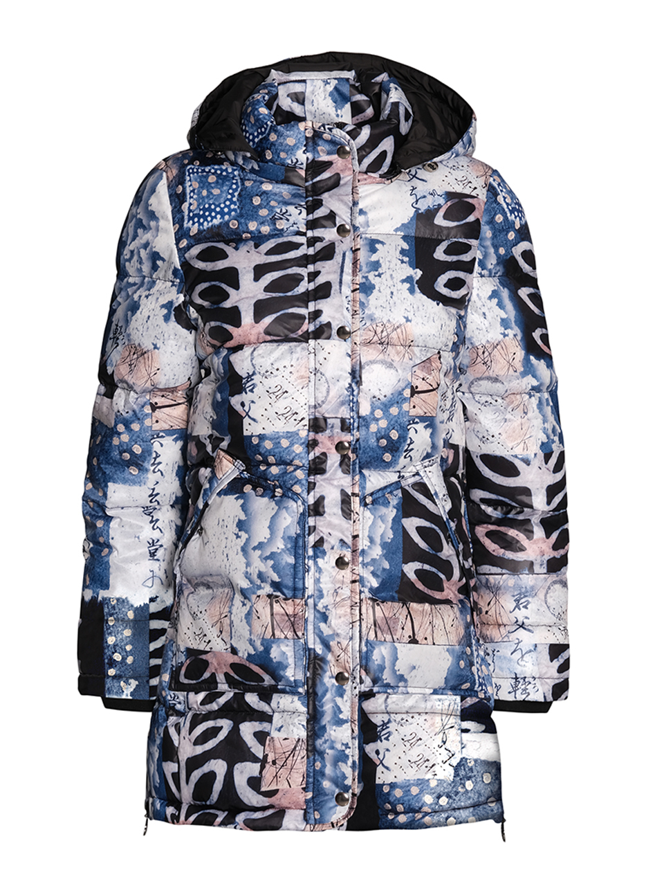 Simply Art Dolcezza: Papers In Color Abstract Art Long Puffer Coat (With Side Zips!) Dolcezza_SimplyArt_71846