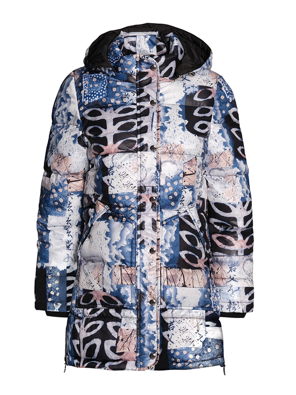 Simply Art Dolcezza: Papers In Color Abstract Art Long Puffer Coat (With Side Zips, 3 Left!)