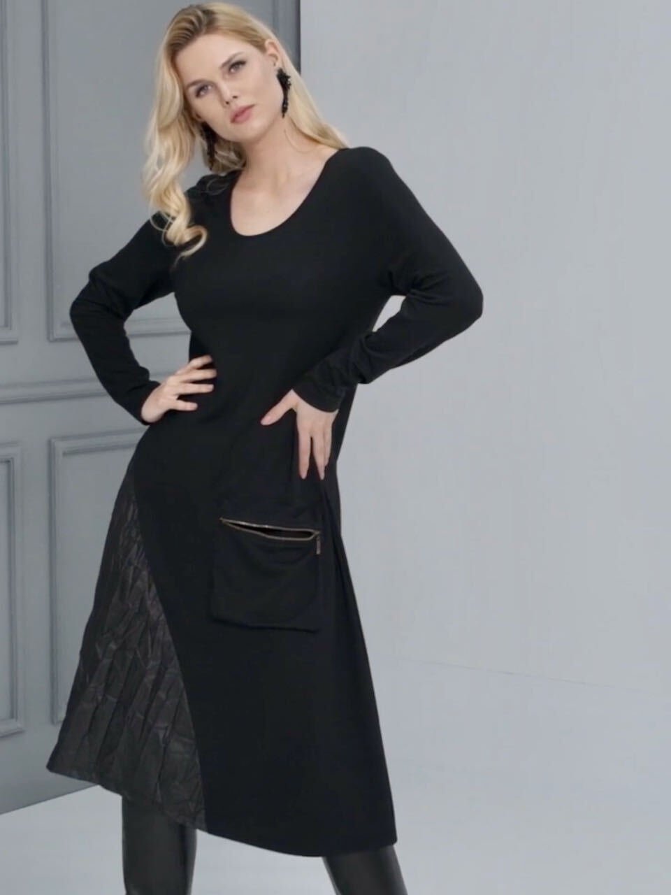 EverSassy By Dolcezza: Asymmetrical Pocket Multi-Media Black Dress (1 Left!) EverSassy_11259