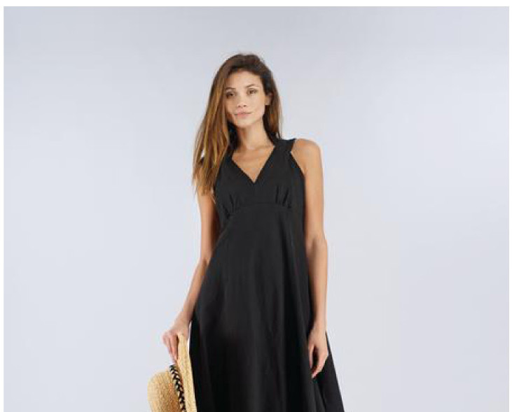 Luna Luz: Diamond Neck Cotton Muslin Dress (Ships Immed in Black, 2 Left!)