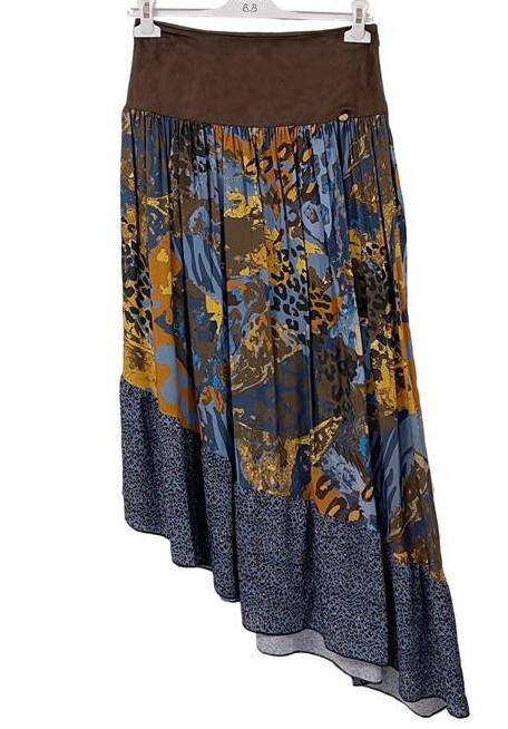 Paul Brial: Fancy Footprint Diagonal Cut Maxi Skirt PB_FAUVE