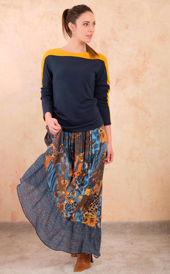 Paul Brial: Fancy Footprint Diagonal Cut Maxi Skirt