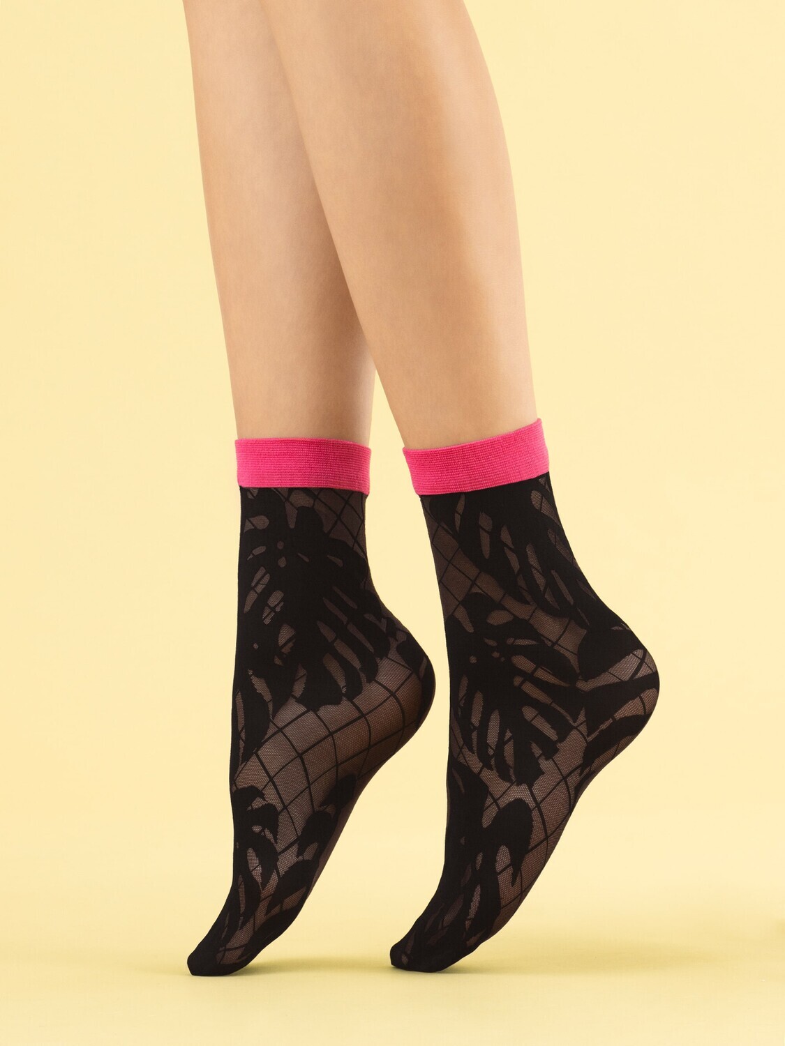 Fiore: Luscious Pink Cuffed Patterned Socks SOLD OUT
