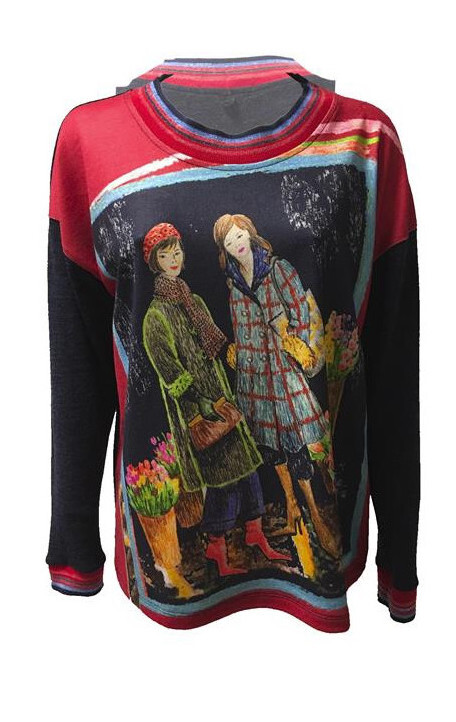 Maloka: Bestie Beauties on a Tweed Canvas Art Sweater (Few Left!)