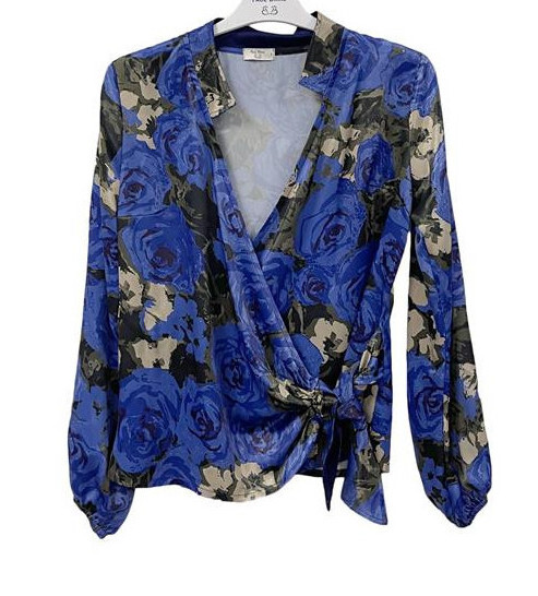 Paul Brial: Blue Bed of Roses Tied Waist Top (2 Left!)