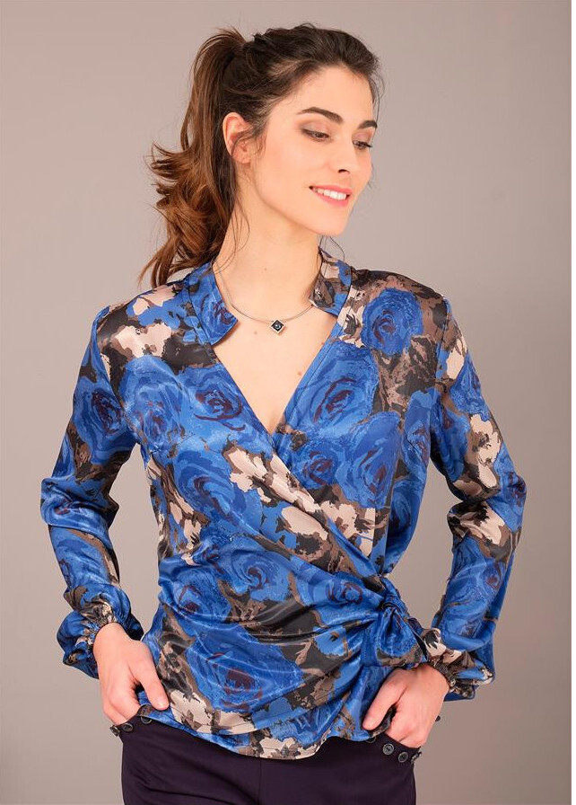 Paul Brial: Blue Bed of Roses Tied Waist Top SOLD OUT