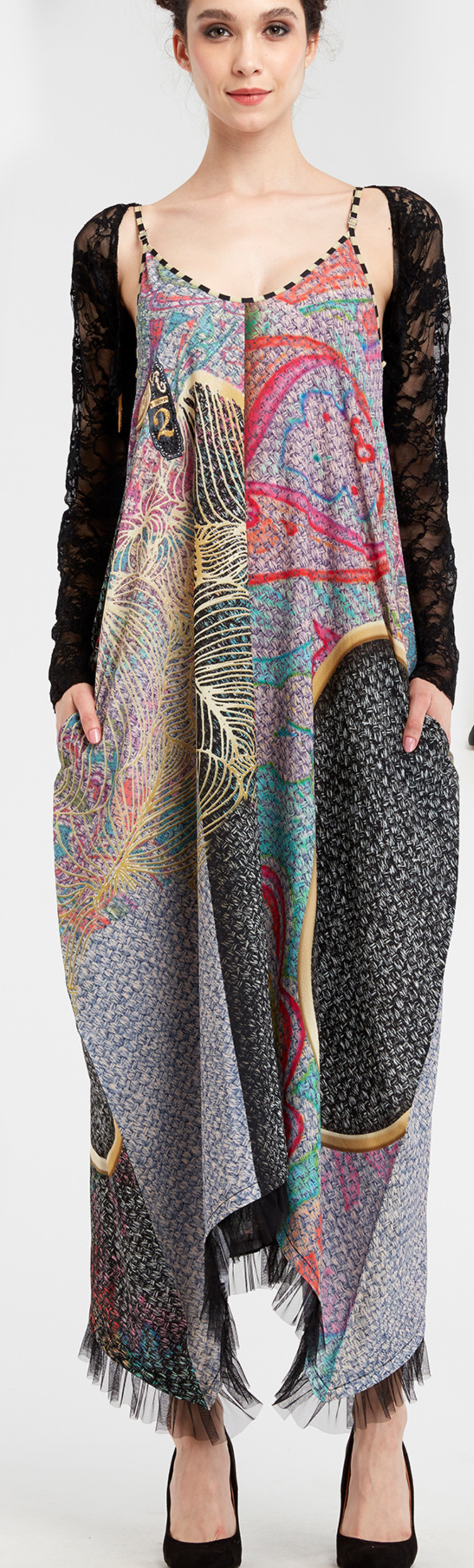 IPNG: Royal Summer Stamp Illusion V-Cut Maxi Dress (Some Ship Immed!)