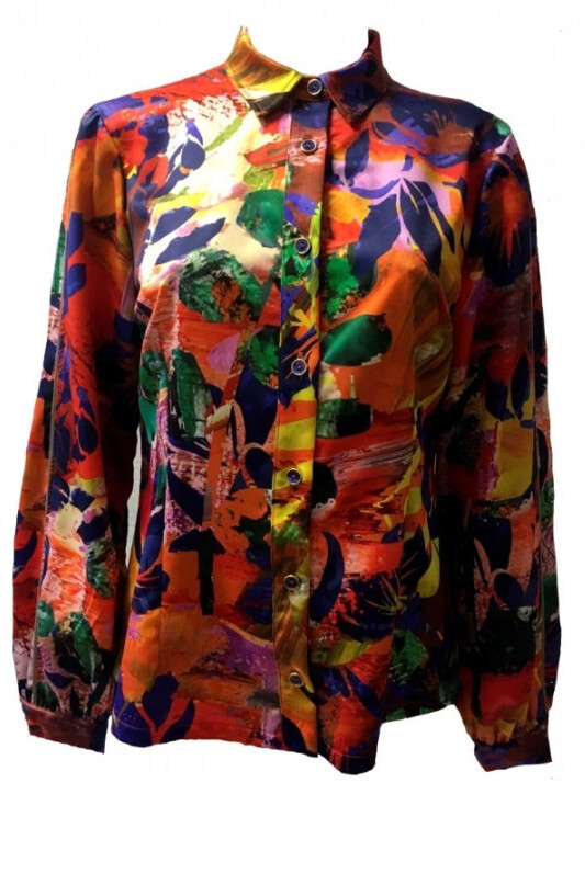 Maloka: Electric Blue Blooms Buttoned Down Blouse (3 Left!) MK_ALEXANE