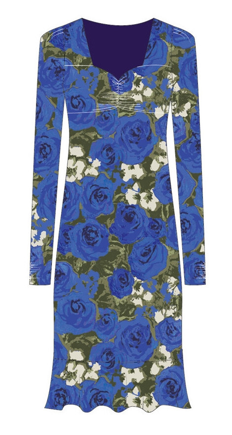Paul Brial: Blue Bed of Roses Mermaid Midi Dress (1 Left!)
