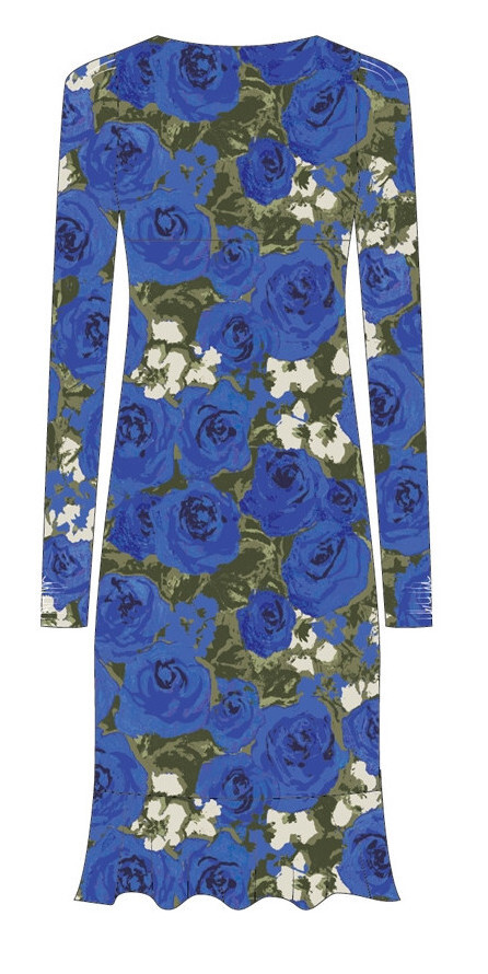 Paul Brial: Blue Bed of Roses Mermaid Midi Dress (1 Left!)