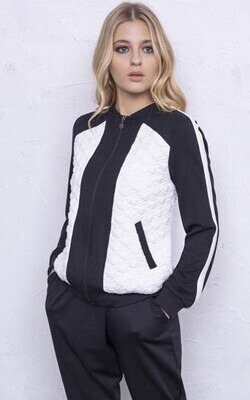 Maloka: Color Contrast Quilted Zip Up Jacket