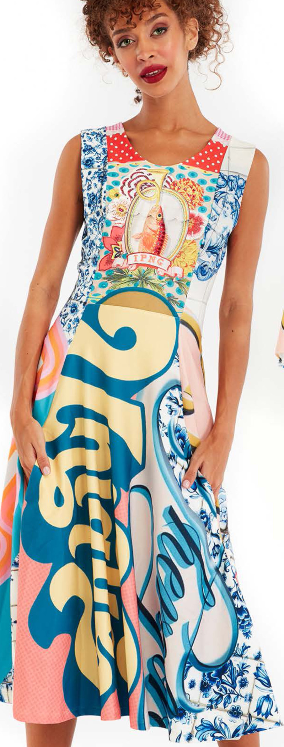 IPNG: Ocean Washed Tiled Illusion Midi Zip Dress (Some Ship Immed!)