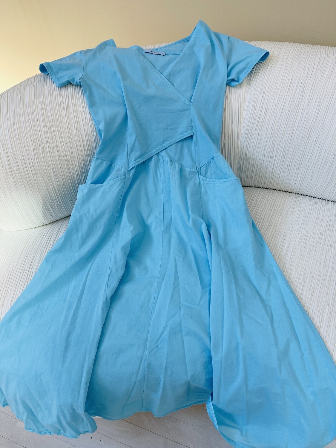 Luna Luz: Short Sleeve Cross Over Bodice Long Dress SOLD OUT