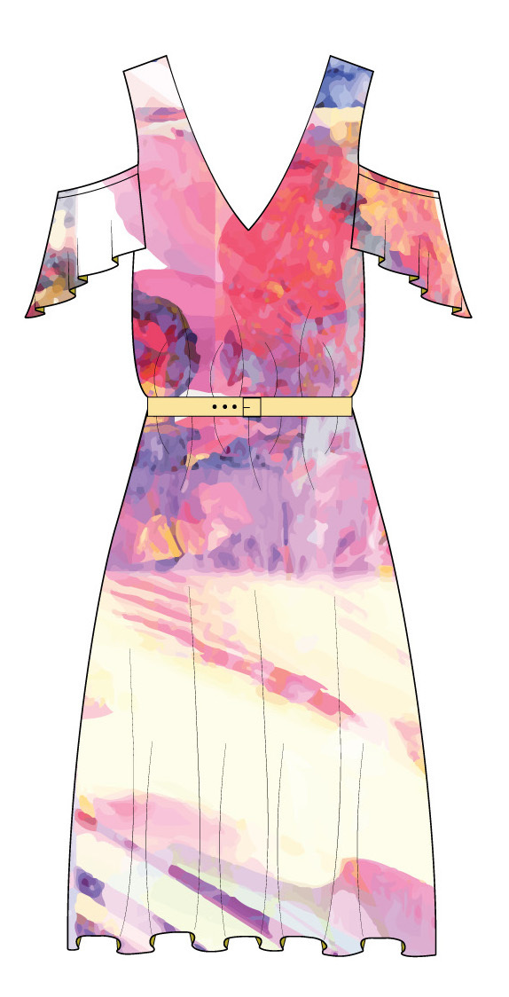 Paul Brial: A Paradise Of Red, Purple, Pink Cutout Sleeve Dress SOLD OUT