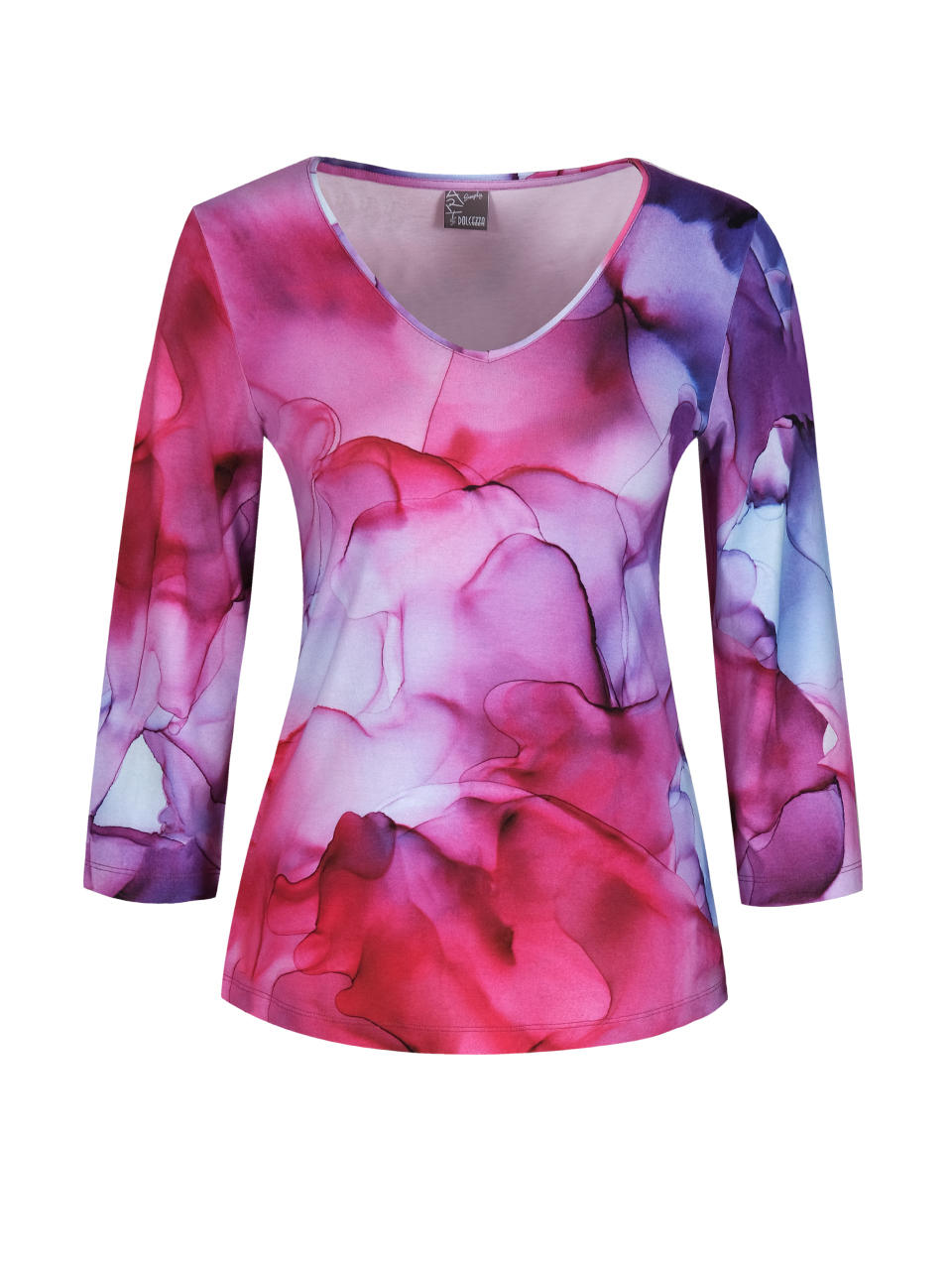 Simply Art Dolcezza: Red Purple Pink Three-Quarter Sleeve Comfort Top Dolcezza_SimplyArt_22770