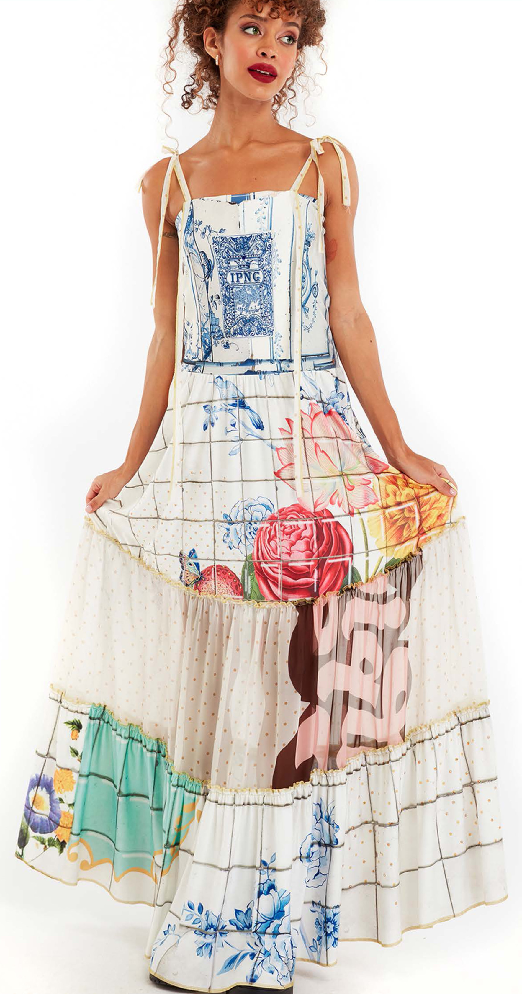 IPNG: Ocean Washed Tiled Illusion Convertible Maxi Dress To Skirt IPNG_owtdskl-095