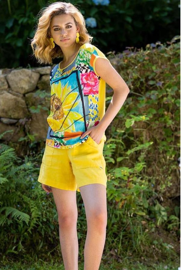 Maloka: Patchwork Of Sunflowers Art Top