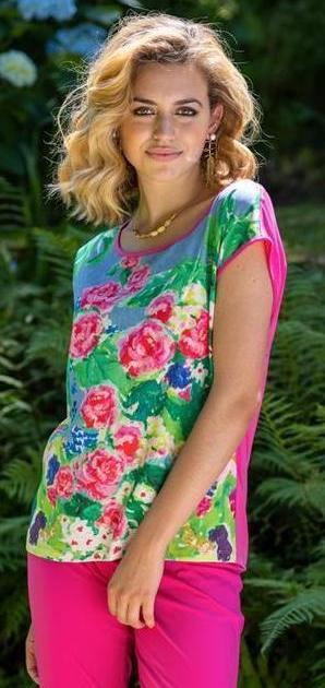 Maloka: Pink Patch Of Roses Art Top (Few Left!) MK_FLORA