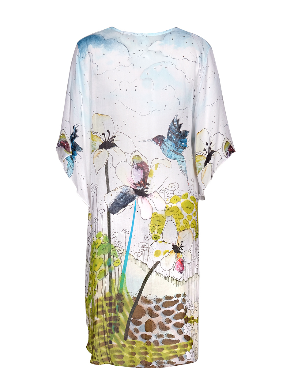 Beach Wear Dolcezza: Flowers And A Hummingbird Art Beach Cardigan (2 Left!)