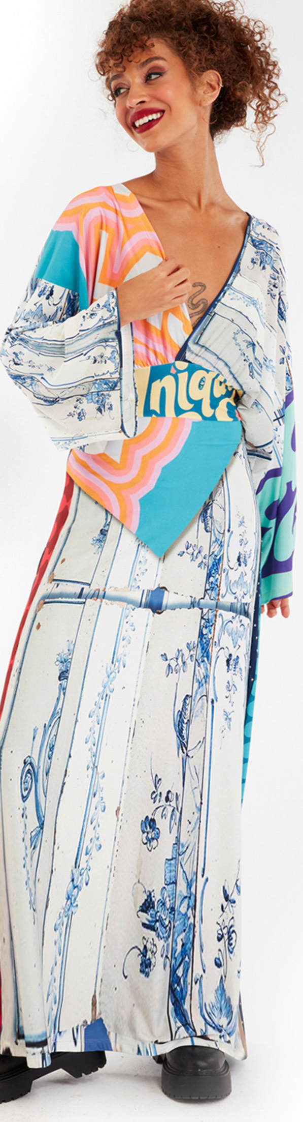 IPNG: Ocean Washed Tiled Illusion Kimono Dress (Some Ship Immed!)