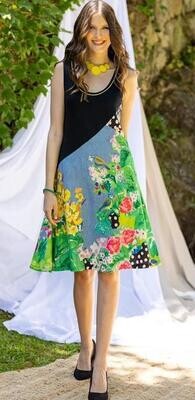 Maloka: Sunflower & Roses Patch Contrast Dress