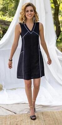 Maloka: Black & White Outlined Linen Dress