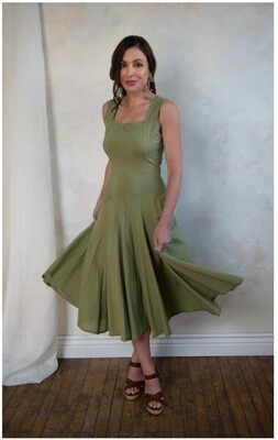 Luna Luz: Romantic Square Neck Dyed Midi Dress (Ships Immed in NEW Color: Sage!)