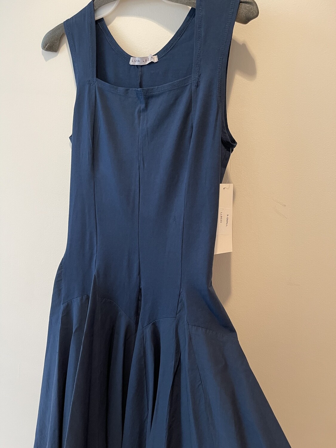 Luna Luz: Romantic Square Neck Dyed Midi Dress (Ships Immed in Solid Navy, 1 Left!)