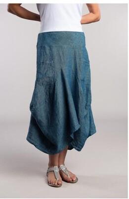 Luna Luz: Chambray Linen Midi Pocket Skirt (Ships Immed in Aqua and Orchid Chambray!)