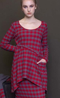 G!oze: Red Tiles Pull Tie Waist Cotton Pocket Tunic