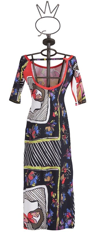 Save The Queen: Painted Garden Open Shoulder Contrast Dress