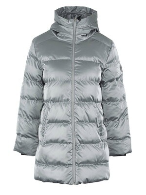 Dolcezza: Smooth Silver Hooded Puffer Coat (1 Available at Special Price!)
