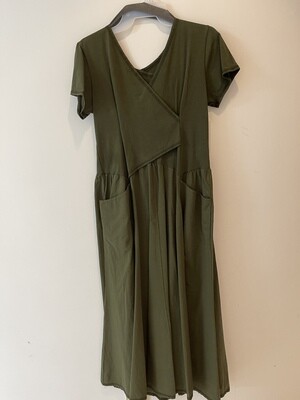 Luna Luz: Short Sleeve Cross Over Bodice Long Dress (NEW Color - Olive!)
