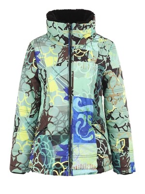 Simply Art Dolcezza: Digital Geometry Green Soft Shell
Laminated Abstract Art Coat (1 Available at Special Price!)