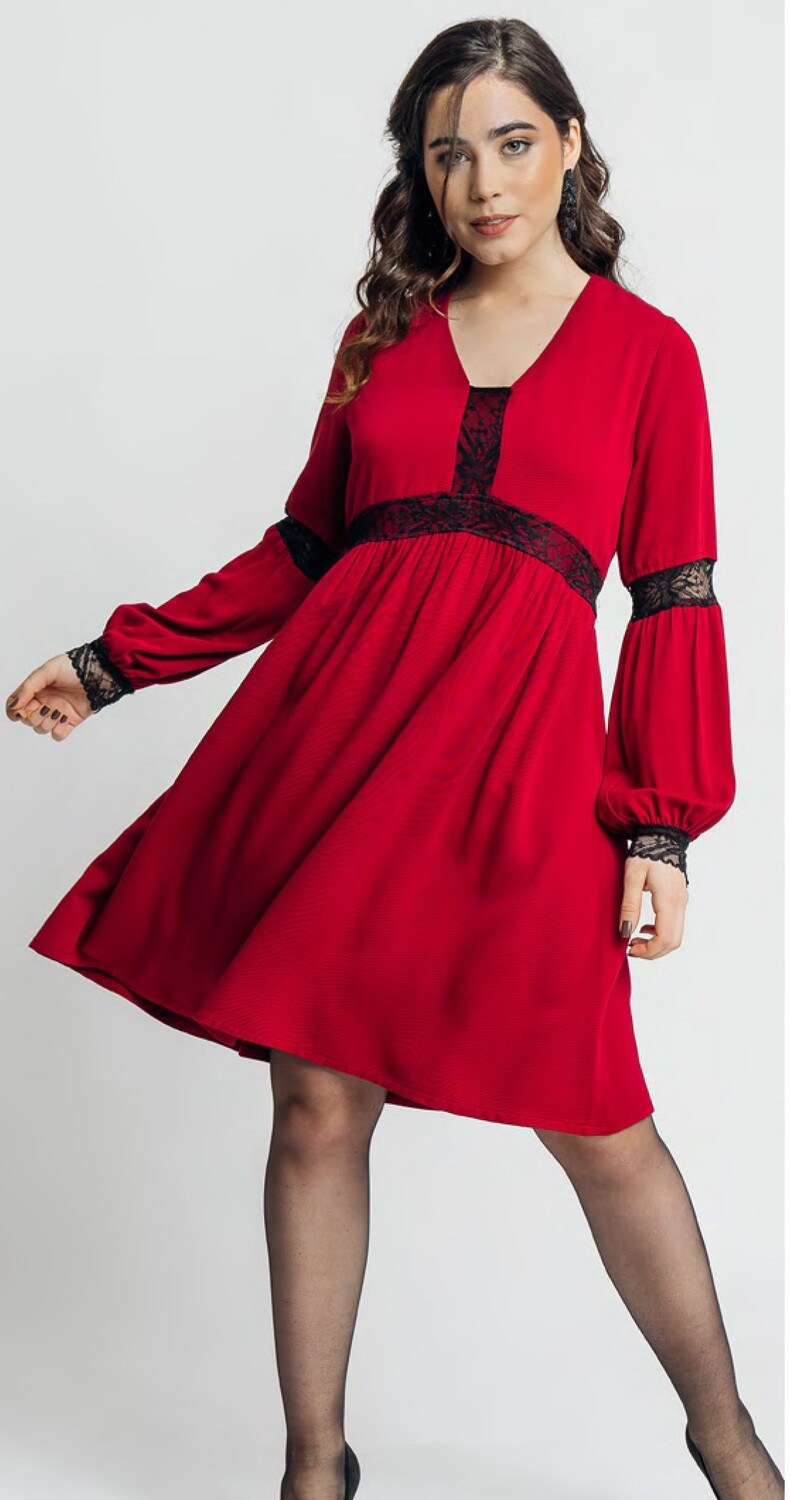 Paul Brial: Red Magic Puff Sleeve Dress