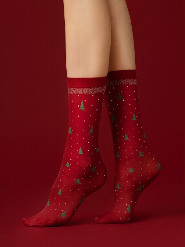 Fiore By Wild Curves: Snowing Pine Trees 40 Denier Socks