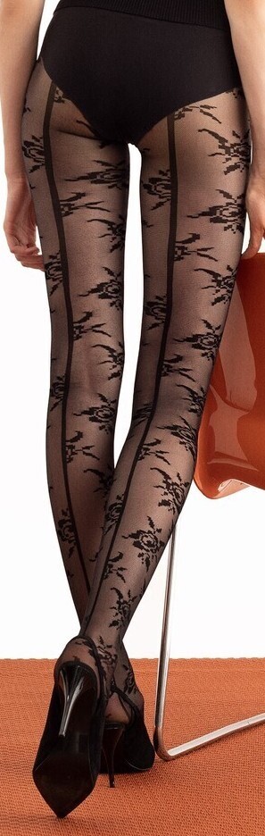 Fiore: French Rose Patterned 30 Denier Tights