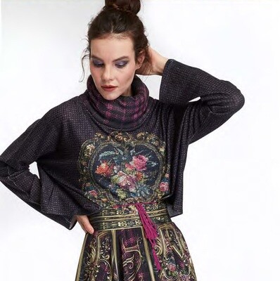 IPNG: Back To Black Rose Embroidered Illusion Pullover