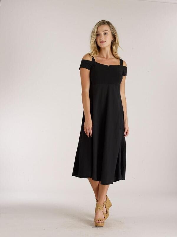 Luna Luz: Elegant Capped Cold Shoulder A-line Dress