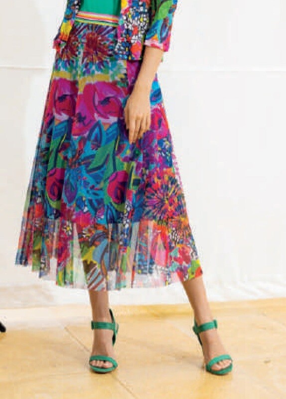 Maloka: Sunset Blooms Stretch Tulle Midi Skirt