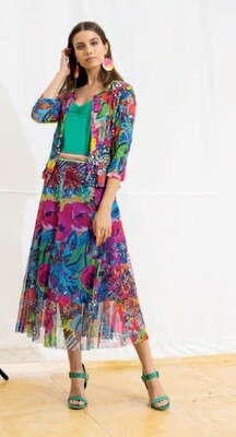 Maloka: Sunset Blooms Stretch Tulle Midi Skirt